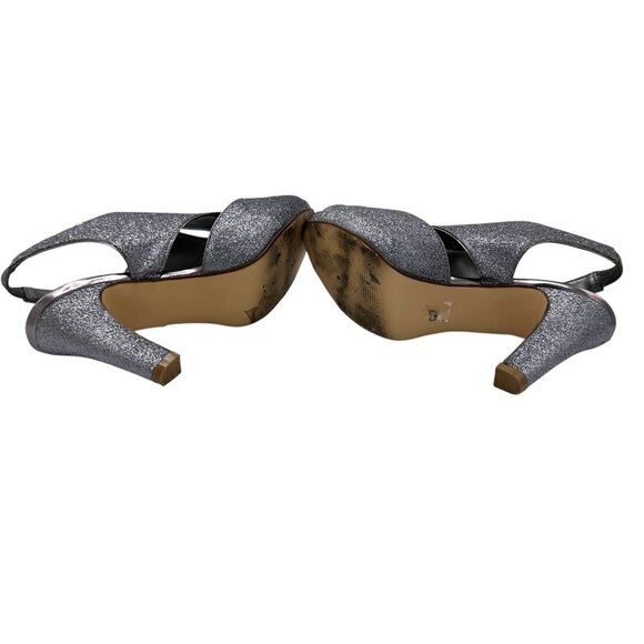 Lane Bryant Silver Glitter Peep-Toe Slingback Heels - Picture 6 of 8